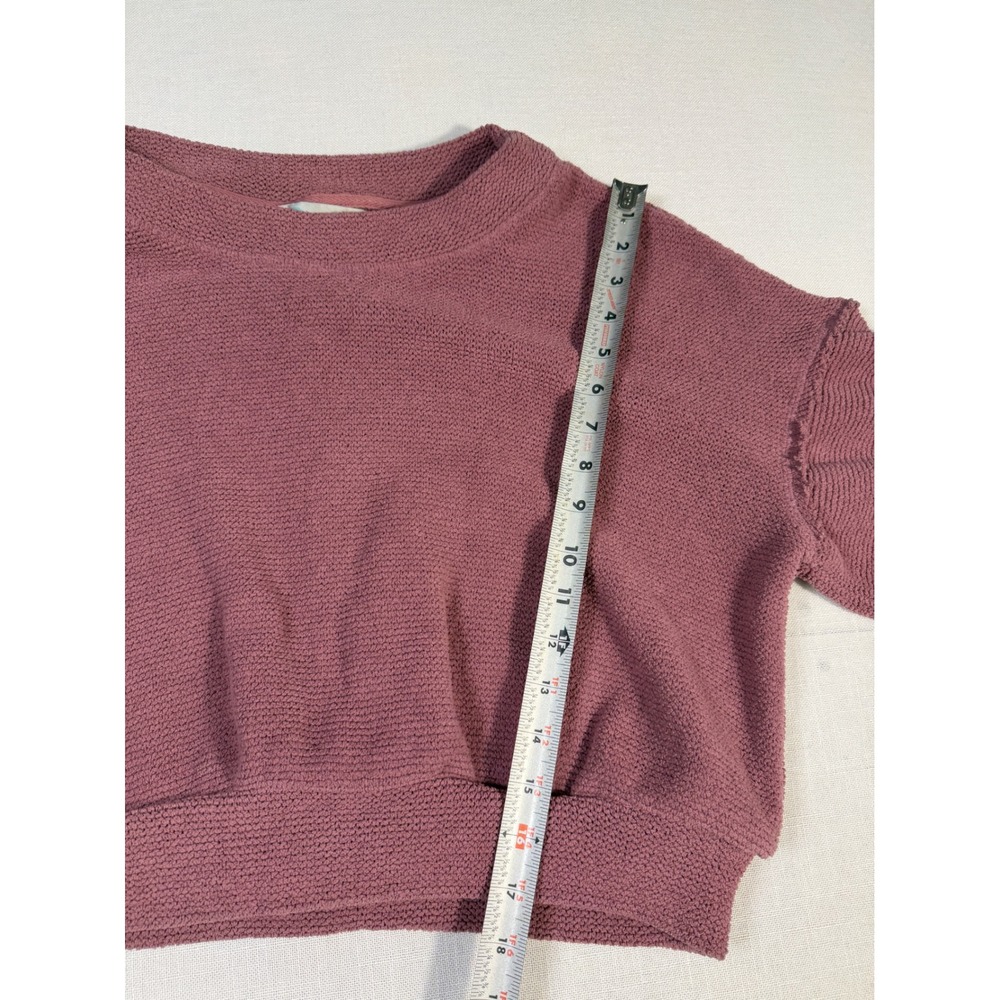 Free People Beach XS Mauve Textured Waffle Knit Crop Balloon Sleeve Sweatshirt - Picture 8 of 8
